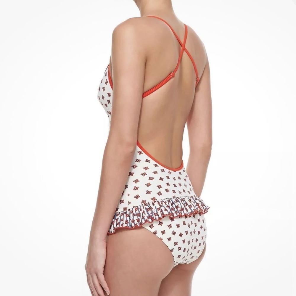 MARC JACOBS Sz M White Floral Ruffled One Piece Underwire Chrissie Swimsuit $173 - Picture 2 of 5